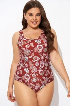 Flower Scoop Neck And Back One Piece Swimsuit -Luna Marina Store b deop291001 3