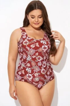 Flower Scoop Neck And Back One Piece Swimsuit -Luna Marina Store b deop291001 4
