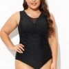 Black Mesh Rounded Back Neckline One Piece Swimsuit 1 Black Mesh Rounded Back Neckline One Piece Swimsuit -Luna Marina Store b deop294001 1