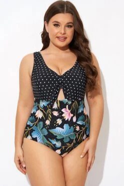 Crewneck Flower Print Polka Dots Knot One Piece Swimsuit 10 Crewneck Flower Print Polka Dots Knot One Piece Swimsuit -Luna Marina Store b deop297001 3