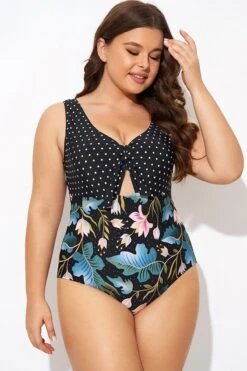 Crewneck Flower Print Polka Dots Knot One Piece Swimsuit 12 Crewneck Flower Print Polka Dots Knot One Piece Swimsuit -Luna Marina Store b deop297001 5