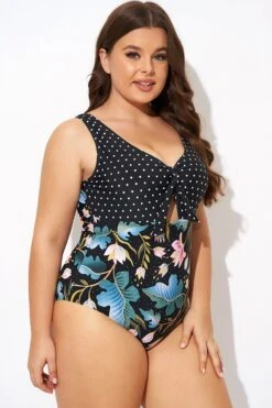 Crewneck Flower Print Polka Dots Knot One Piece Swimsuit 13 Crewneck Flower Print Polka Dots Knot One Piece Swimsuit -Luna Marina Store b deop297001 6