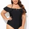 Black Flounce Off The Shoulder Ruffle One Piece Swimsuit 2 Black Flounce Off The Shoulder Ruffle One Piece Swimsuit -Luna Marina Store b deop298001 1