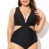 Black Cut Out Plunge Back Hook One Piece Swimsuit -Luna Marina Store b deop299001 1