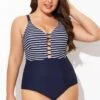 Stripe Plunge Deep V Neck One Piece Swimsuit 1 Stripe Plunge Deep V Neck One Piece Swimsuit -Luna Marina Store b deop300001 1 1