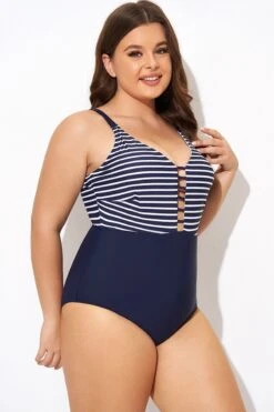 Stripe Plunge Deep V Neck One Piece Swimsuit -Luna Marina Store b deop300001 6