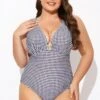 Gingham V-neck Low-cut Leg One Piece Swimsuit -Luna Marina Store b deop301001 1 1