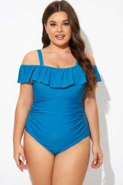 Ruffled V-neckline Adjustable Shoulder Straps One Piece Swimsuit -Luna Marina Store b deop304001 1