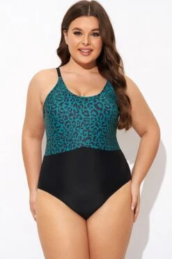 Green Leopard Print Back Cut Out One Piece Swimsuit -Luna Marina Store b deop306001 4