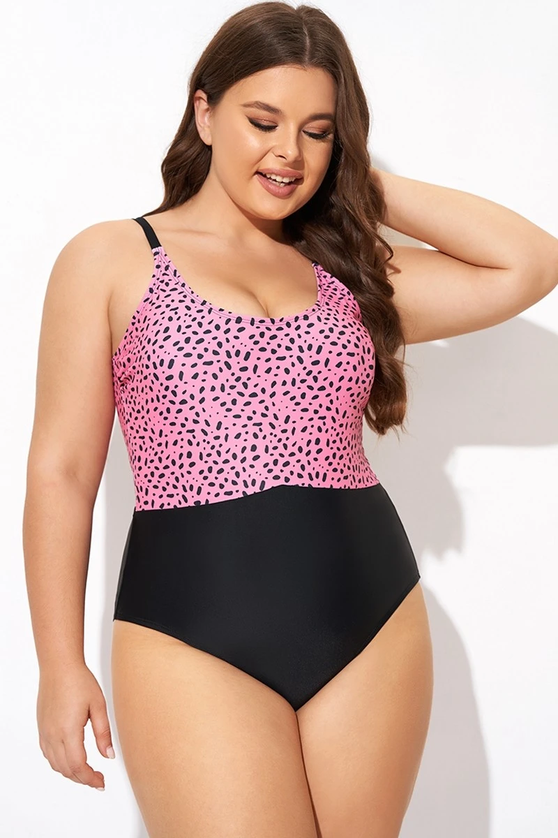 Pink Leopard Print Scoop Neck Front One Piece Swimsuit 3 Pink Leopard Print Scoop Neck Front One Piece Swimsuit