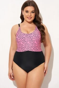 Pink Leopard Print Scoop Neck Front One Piece Swimsuit 10 Pink Leopard Print Scoop Neck Front One Piece Swimsuit -Luna Marina Store b deop306002 3