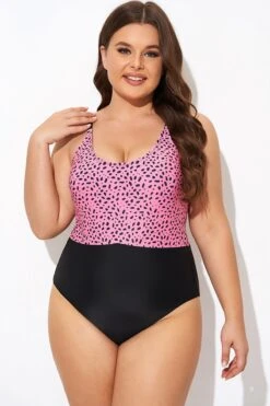 Pink Leopard Print Scoop Neck Front One Piece Swimsuit 11 Pink Leopard Print Scoop Neck Front One Piece Swimsuit -Luna Marina Store b deop306002 4