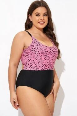 Pink Leopard Print Scoop Neck Front One Piece Swimsuit 13 Pink Leopard Print Scoop Neck Front One Piece Swimsuit -Luna Marina Store b deop306002 6