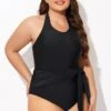 Black High-neck Halter Sash One Piece Swimsuit -Luna Marina Store b deop308001 1 1