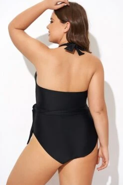 Black High-neck Halter Sash One Piece Swimsuit 9 Black High-neck Halter Sash One Piece Swimsuit -Luna Marina Store b deop308001 2