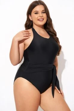 Black High-neck Halter Sash One Piece Swimsuit 13 Black High-neck Halter Sash One Piece Swimsuit -Luna Marina Store b deop308001 6