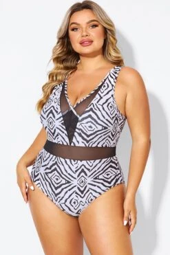 Plunging V-front And Back Mesh One Piece Swimsuit -Luna Marina Store b deop309001 5