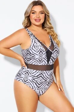 Plunging V-front And Back Mesh One Piece Swimsuit -Luna Marina Store b deop309001 6