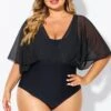 Solid Black Mesh Patchwork One Piece Swimsuit -Luna Marina Store b deop310001 1