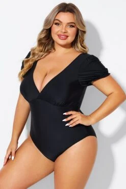 Black Wireless Puff Sleeves V-Neck One Piece Swimsuit 10 Black Wireless Puff Sleeves V-Neck One Piece Swimsuit -Luna Marina Store b deop311001 4