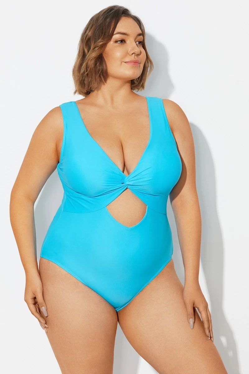 Blue Twist Knot Shimmer One Piece Swimsuit 5 Blue Twist Knot Shimmer One Piece Swimsuit - Image 3