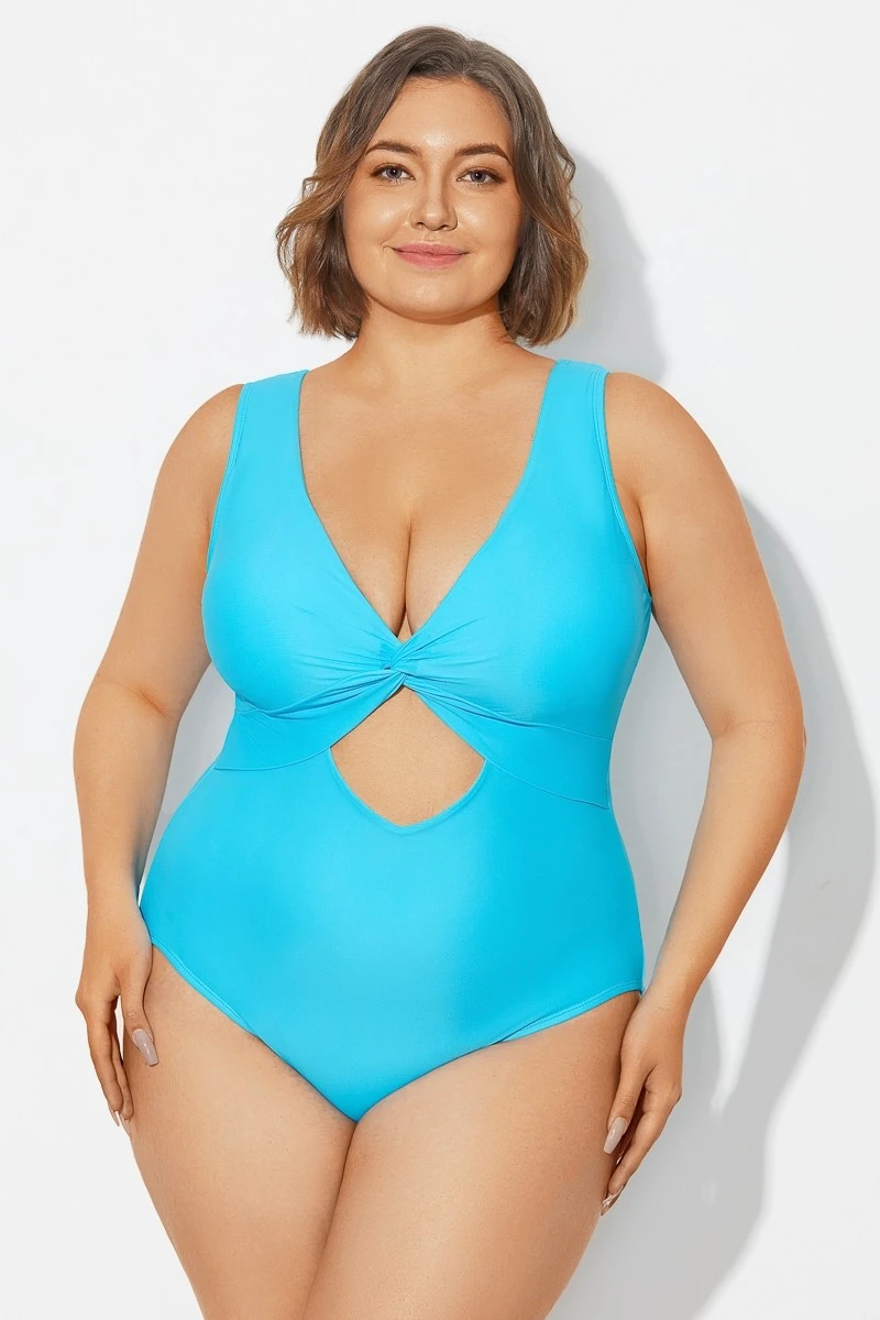 Blue Twist Knot Shimmer One Piece Swimsuit 6 Blue Twist Knot Shimmer One Piece Swimsuit - Image 4