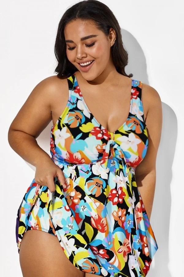 Flower Tie Front Sweetheart Neckline Swimdress 5 Flower Tie Front Sweetheart Neckline Swimdress - Image 3