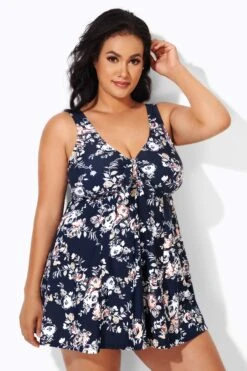 Floral Print Lotus Tie Front Women's Swimdress