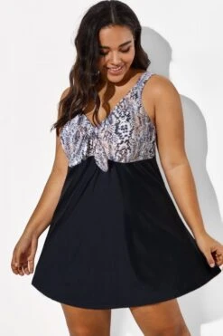 Python Print Tie Front V-Neck Swimdress 8 Python Print Tie Front V-Neck Swimdress -Luna Marina Store b desd001010 33