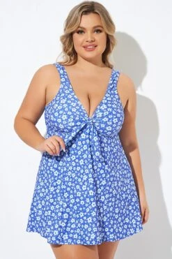 Floral Printed Tie Front V-Neck Swimdress -Luna Marina Store b desd001012 5