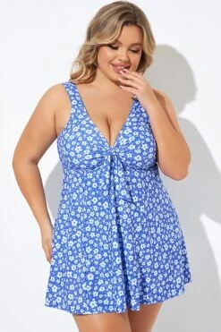 Floral Printed Tie Front V-Neck Swimdress -Luna Marina Store b desd001012 6