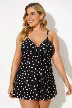 Black Dots Tie Front Classic Women Swimdress -Luna Marina Store b desd006004 4