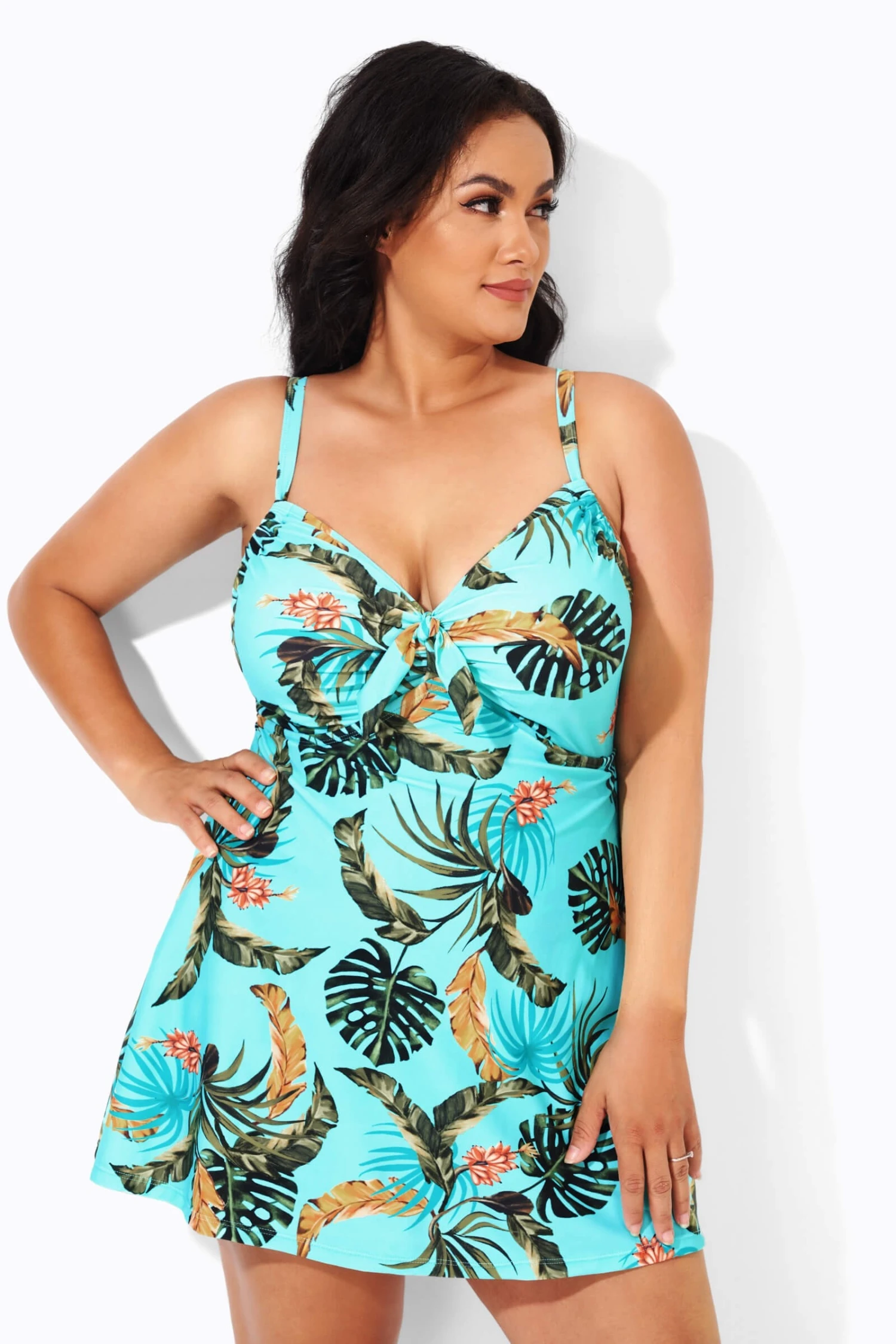 Sweetheart Neckline Print Tie Front Underwire Swimdress 3 Sweetheart Neckline Print Tie Front Underwire Swimdress
