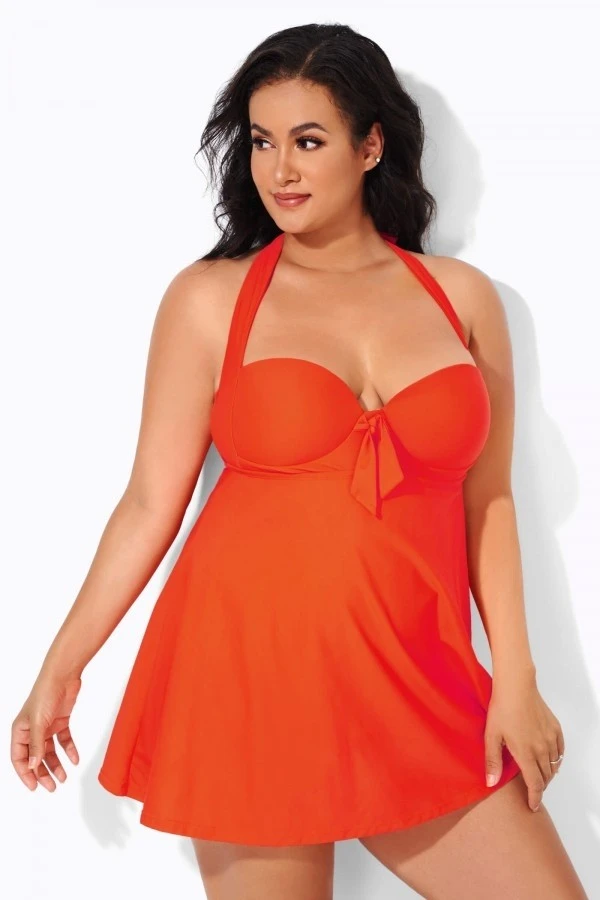Orange Sweetheart NecklineTie-front Halter Swimdress 3 Orange Sweetheart NecklineTie-front Halter Swimdress