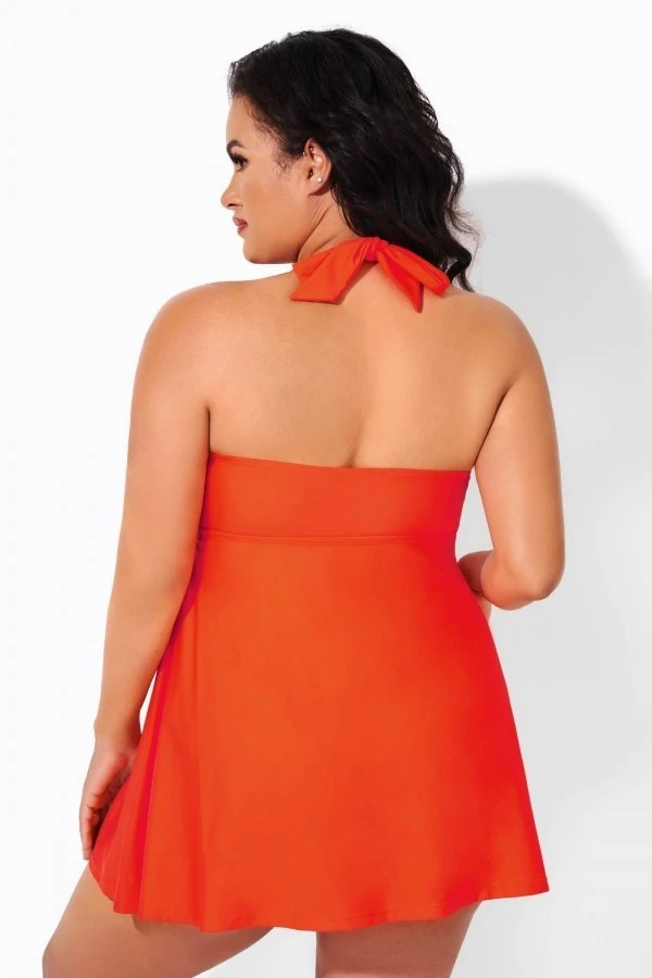 Orange Sweetheart NecklineTie-front Halter Swimdress 4 Orange Sweetheart NecklineTie-front Halter Swimdress - Image 2