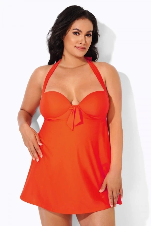 Orange Sweetheart NecklineTie-front Halter Swimdress 6 Orange Sweetheart NecklineTie-front Halter Swimdress - Image 4