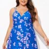 Purple Butterfly Print V-neck Loop Strap Swimdress -Luna Marina Store b desd029001 1