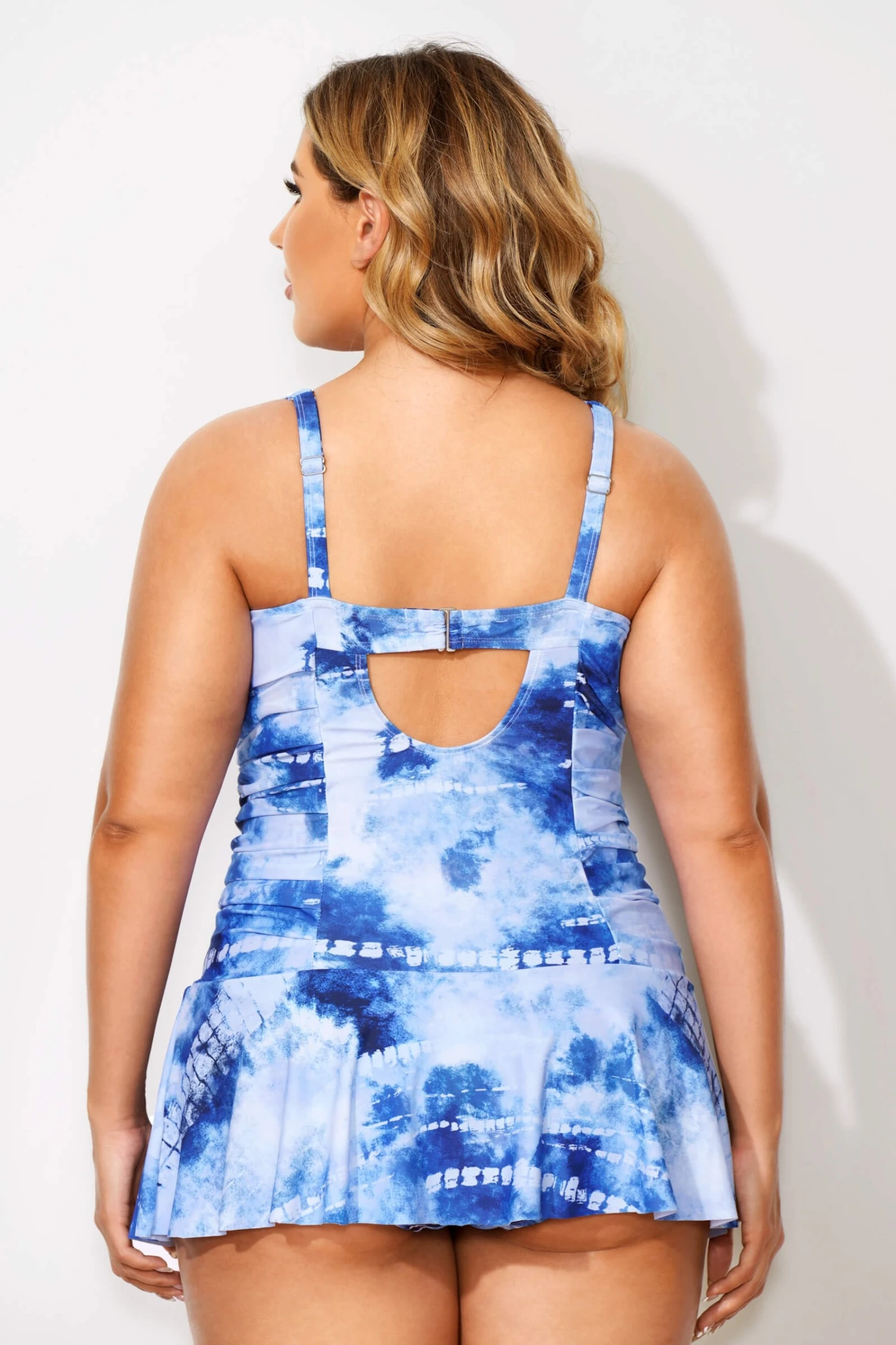 Tie Dye Printed Shirred V Neck Mini Swimdress 4 Tie Dye Printed Shirred V Neck Mini Swimdress - Image 2