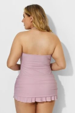 Solid Pink Fringe Ruffle Hem Bandeau Swimdress 8 Solid Pink Fringe Ruffle Hem Bandeau Swimdress -Luna Marina Store b desd033001 3