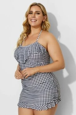 Lattice Bandeau Neckline Fringe Ruffle Hem Swimdress 8 Lattice Bandeau Neckline Fringe Ruffle Hem Swimdress -Luna Marina Store b desd033002 3