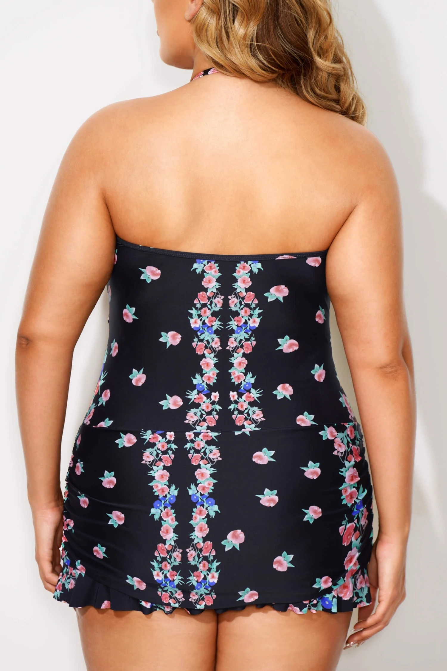 Black Floral Printed Ruffle Hem Swimdress 5 Black Floral Printed Ruffle Hem Swimdress - Image 3