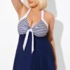 Blue Stripe Adjustable Halter Neck Swimdress -Luna Marina Store b desd081002 1