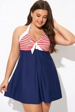 Vintage Stripe Halter Straps Women Swimdress -Luna Marina Store b desd081003 4