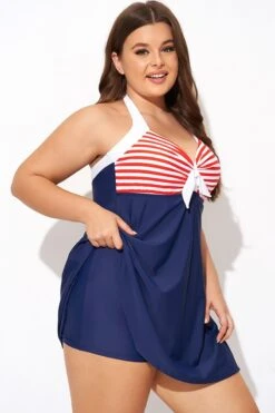 Vintage Stripe Halter Straps Women Swimdress -Luna Marina Store b desd081003 6