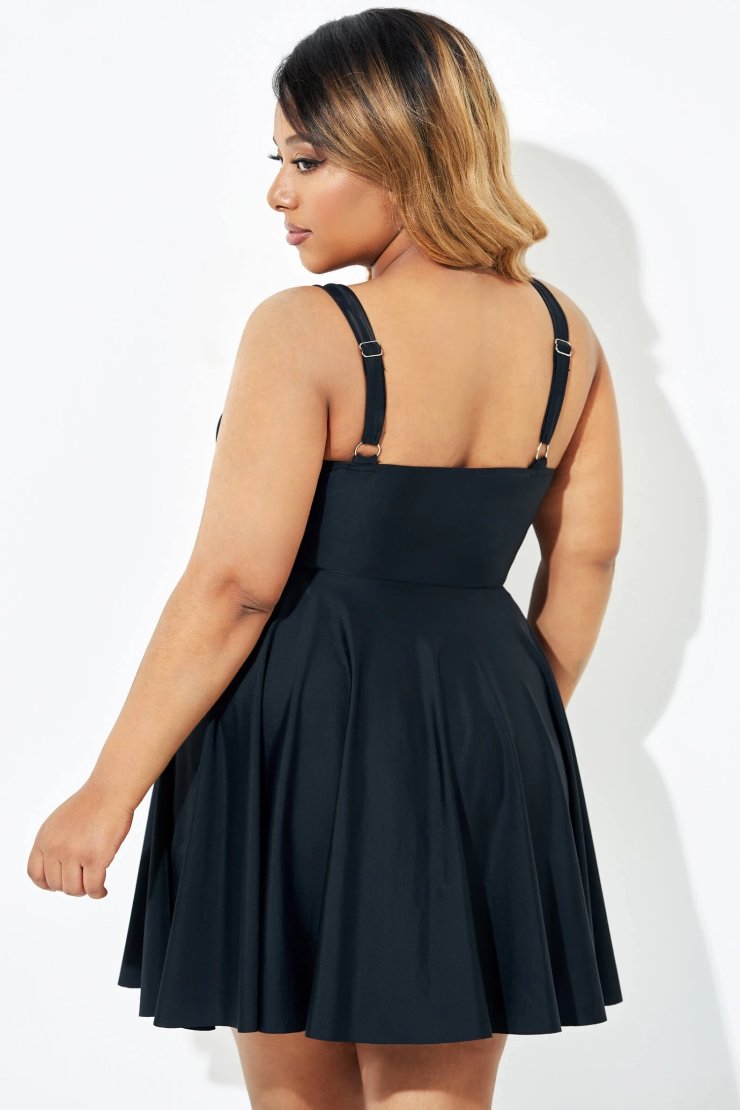 Black Adjustable Shoulder Straps Lady Flowy Swimdress 5 Black Adjustable Shoulder Straps Lady Flowy Swimdress - Image 3