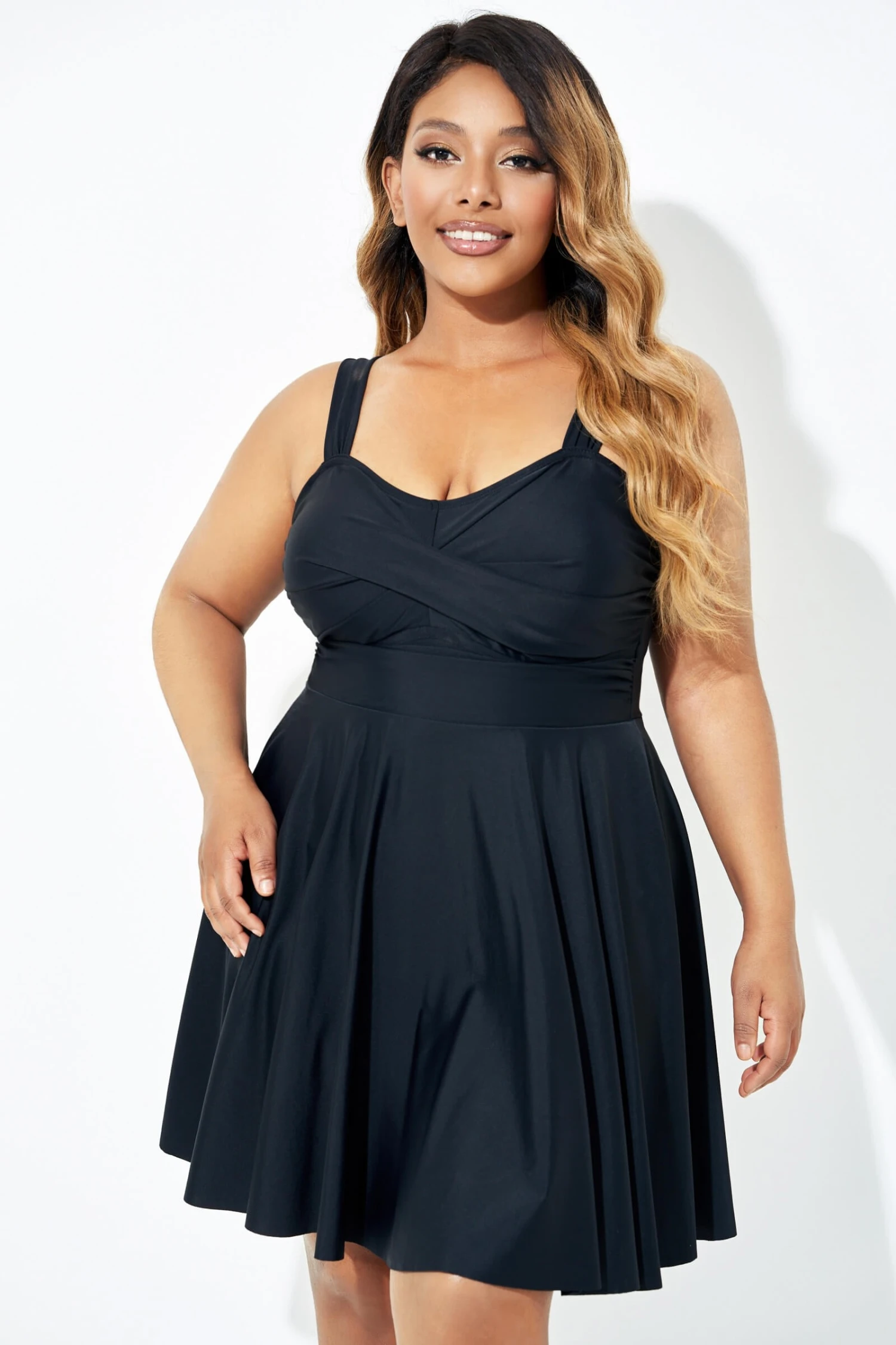 Black Adjustable Shoulder Straps Lady Flowy Swimdress 7 Black Adjustable Shoulder Straps Lady Flowy Swimdress - Image 5