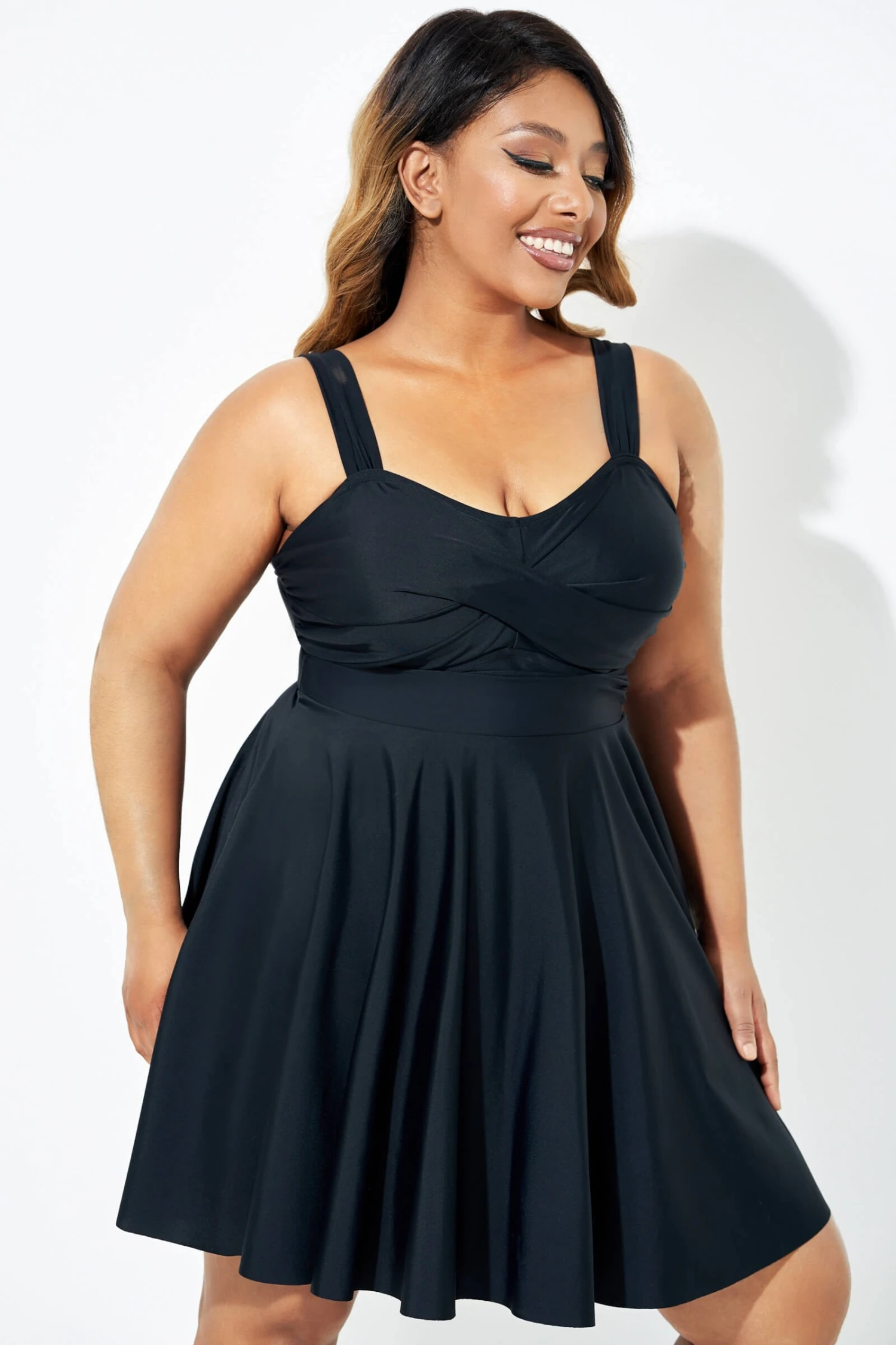 Black Adjustable Shoulder Straps Lady Flowy Swimdress 6 Black Adjustable Shoulder Straps Lady Flowy Swimdress - Image 4