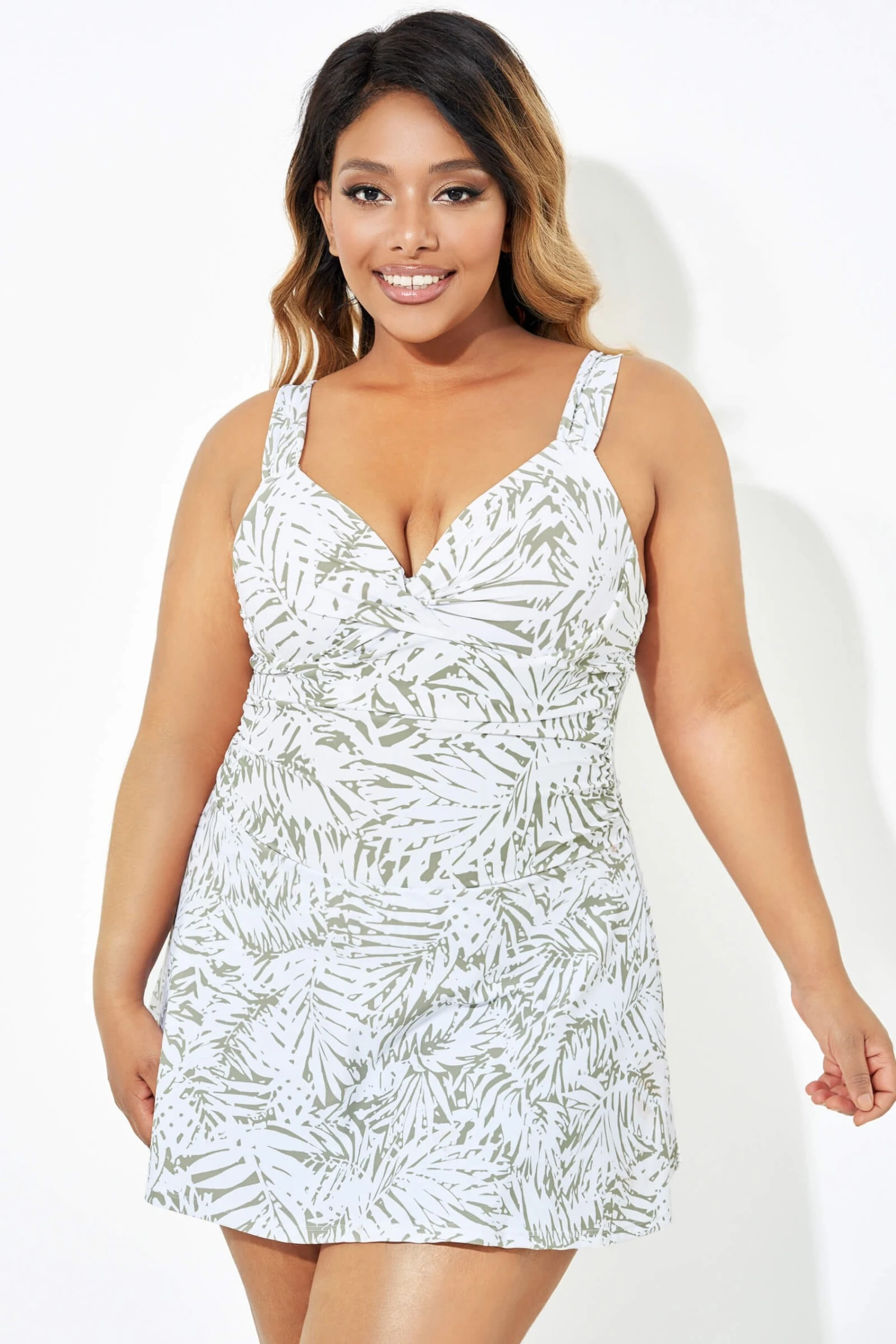 Fashionable Leaf Printed Twist Front Underwire Swimdress 6 Fashionable Leaf Printed Twist Front Underwire Swimdress - Image 4