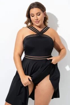 Graceful Black Mesh Panel Women Swimdress -Luna Marina Store b desd091001 4