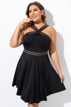 Graceful Black Mesh Panel Women Swimdress -Luna Marina Store b desd091001 5